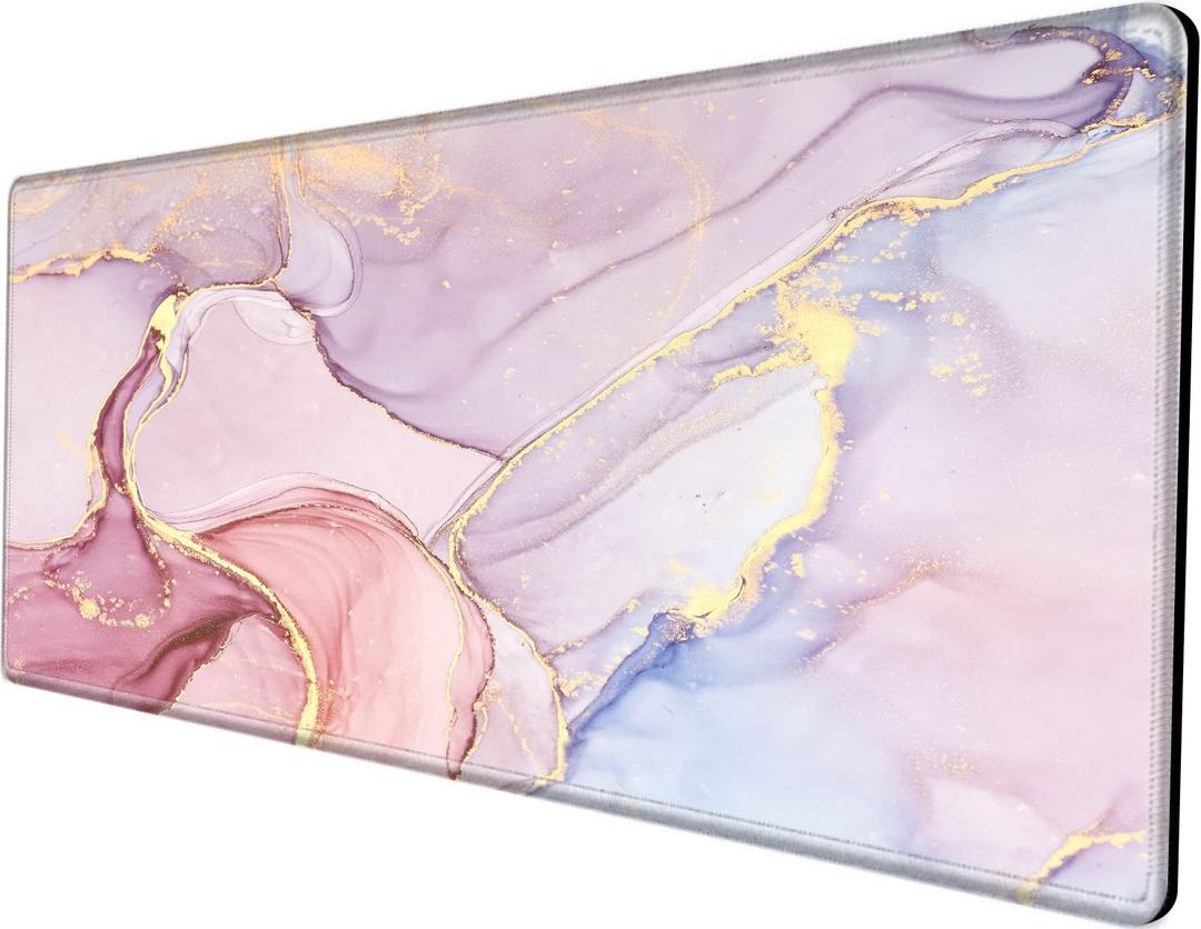 Gaming Mouse Pad Giant 48x24 Desk Mat Oversized Large Mousepad Jumbo Huge Desk Pad Pink Marble Protector Mat XXXL Non Slip Computer Mat for Wireless Desktop Work