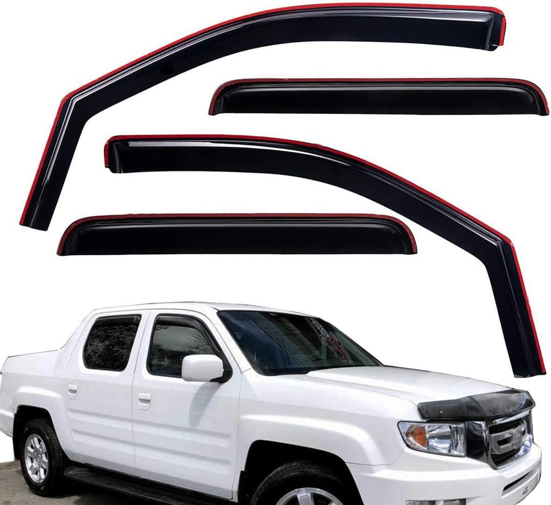 Lightronic WV194832 in-Channel Side Window Visor Deflector Rain Guard, Dark Smoke, 4-Pieces Set, Fits 2006-2014 Honda Ridgeline, Crew Cab Pickup, Truck Exterior Accessories