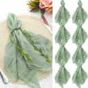 80 Set Sage Green Cheesecloth Napkins with Napkins Ring 18 x 18 Inch Gauze Sage Cloth Napkin Cotton Reusable Dinner Leaf Ribbon Rustic Linen Table for Wedding Baby Shower Event Party