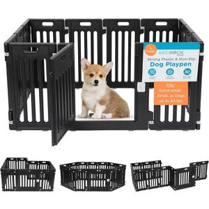 BIRDROCK HOME Dog Playpen w/Door, 12 Panel, 25.6in H | Strong Plastic, Non-Slip Puppy Playpen, Secure Pet Gate | Indoor Outdoor Fence | Configurable Panels | Small to Medium Pets - Black