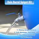 High Flow Rain Barrel Spigot, Lead-free304 Stainless Steel Faucet Kit for Plastic and Other Top Open Barrel, Quarter Turn Spigot