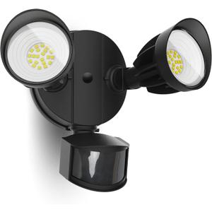 UME LED Security Light Motion Sensor Outdoor Lights, 27W 3000LM, 5000K, IP65 Waterproof, Dusk to Dawn, 2 Head Motion Detector Flood Light for Outside, Garage, Yard (Black)