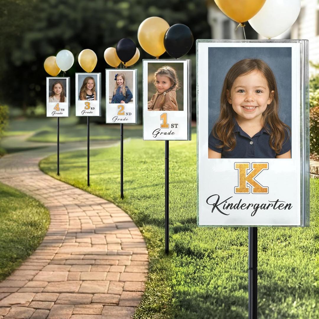 2026 Graduation Decorations - K-12 Yard Signs with Ground Stakes - Gold Graduation Decoration for Kindergarten High School Middle School - Class of 2026 Photo Lawn Sign for Party Supplies