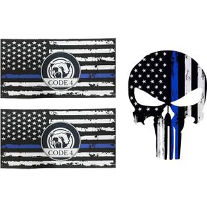 2 x 3pcs US Flag Code 4 Thin Blue Line Skull Car Stickers Decal, Honoring Police Support Truck Window Laptop Bumper Stickers, Bandera de polica la lnea Azul para carro
