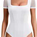 Avidlove Women's Short Sleeve Bodysuits Sexy Square Neck Body Suit Mesh Double Lined Tshirt Leotard Tops Going Out, Size M