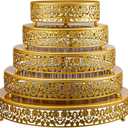 Wenqik 5 Pcs Metal Gold Cake Stand 16/14/12/10/8 Inch Round Cake Holder Display for Dessert Table Cookies Fruit Serving Tray Cupcake Pastry Riser for Wedding Birthday Party and Events