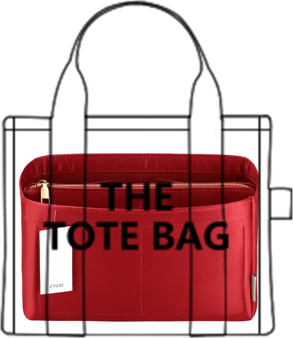 Purse Organizer Insert For Handbags, Purse Organizer With Zipper, Neverfull Organizer, Bag Organizer For Speedy Neverfull ONTHEGO Tote, Handbag and More (Silky Red, X-Large)