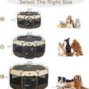 Dog Playpen for Small Dogs & Puppies, 40.55" Portable Indoor Outdoor Puppy Playpen with Bowl, Waterproof Floor, Foldable Pop-Up Pet Pen for Home, Travel & Daily Use, Brown+Beige