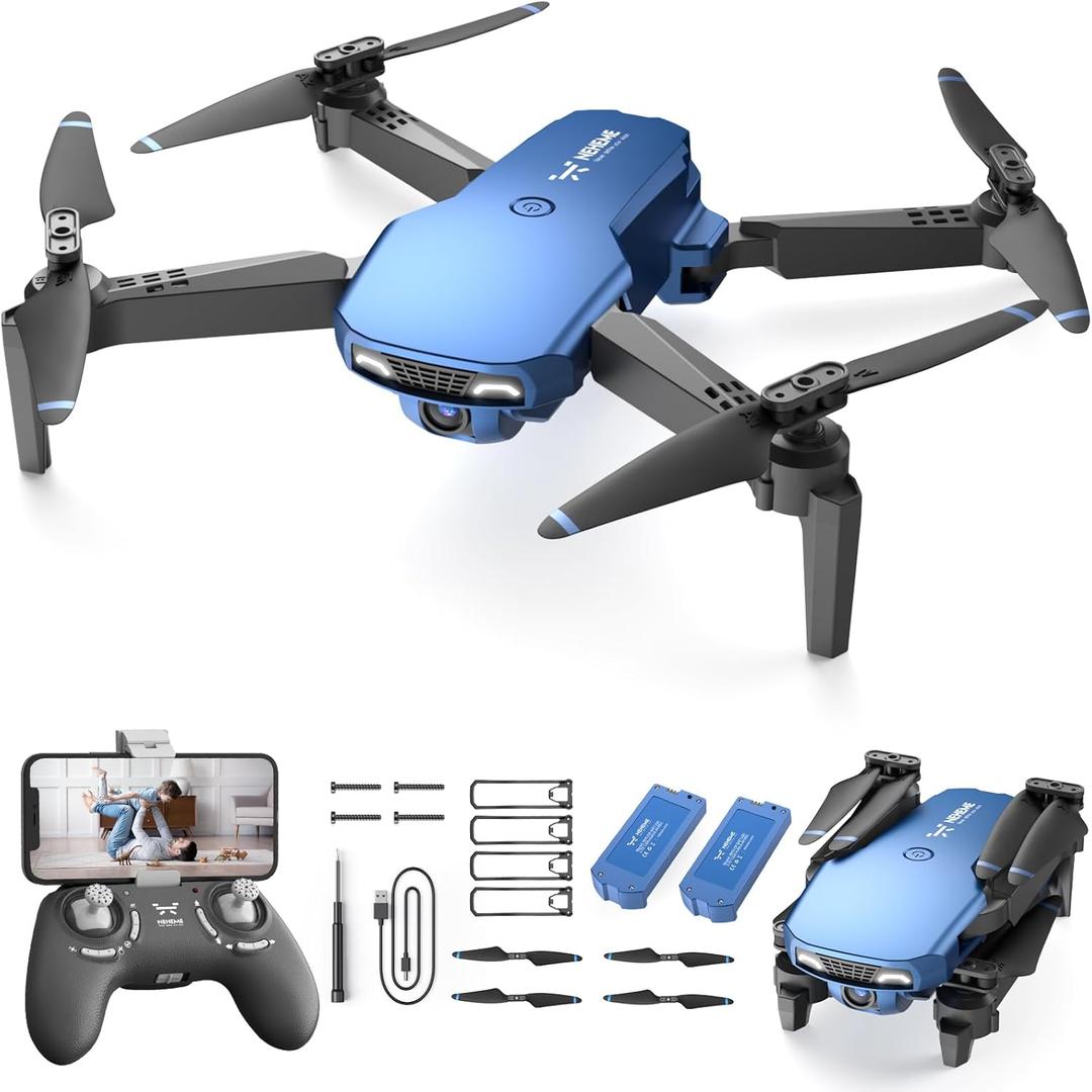 NEHEME NH525 Drone with Camera for Kids, Remote Control Helicopter Toys Gifts for Boys Girls, FPV Foldable Drones for Adults with 1080P HD Camera, Altitude Hold, 2 Batteries, Upgraded Version, Blue