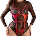 Punk Full Body Harness Gothic Leg Garter Belt Suspenders Leather Cage Chest Strap Vest Corset Accessories for Women Girls, Red