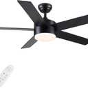 POCHFAN 52 inch Black Ceiling Fans with Lights and Remote Control, Noiseless Modern Ceiling Fan for Bedroom, Living Room, Dining Room, Dimmable 3CCT 6-Speed ETL Listed