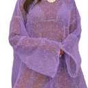 Lilosy Sexy Crochet Sheer Kaftan Caftan Beach Dress Bathing Suit Swim Coverup One Piece (XX-Large, Purple)
