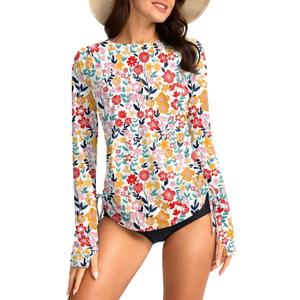 SANTINY Women's UPF50+ Rash Guard SPF Long Sleeve Swimsuits Top UV Sun Protection Swim Shirts for Woman (Medium, Colorful Floral)