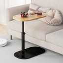 C Shaped Side Table, Adjustable Height C Shaped End Table, 360°Swivel Couch Side Tables That Slide Under, Modern Small Coffee C Table End Table for Sofa/Bed/Bathtub, Rotating Tabletop (Wood), 18"L x 12"W x 18-31"H