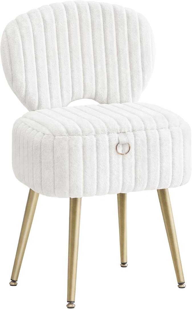 SONGMICS Vanity Chair, Makeup Stool with Folding Backrest, 13"D x 17.1"W x 32"H