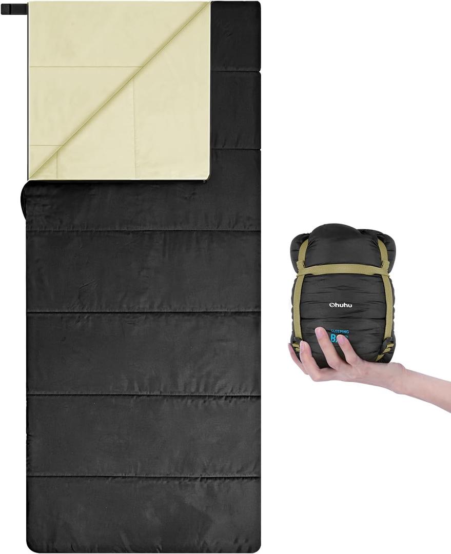 Sleeping Bag, Ohuhu Lightweight Sleeping Bag 3 Season Warm Weather Portable Compact Sleeping Bags for Adult Kids with Carry Bag for Camping Hiking Backpacking and Outdoors 59-77 (Black)
