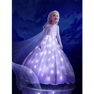 Princess Costume for Girls, RGB LED Light Up Syncs Music App Control, Toddler Princess Dress Up Halloween Costume