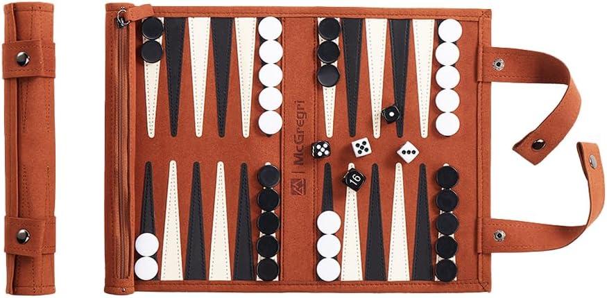 Backgammon Game Set - Roll up Board Games- Portable Travel Backgammon for Companion. Multiple Colors (Dark Brown)
