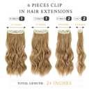 Fliace Clip in Hair Extensions, 6 PCS Natural & Soft Hair & Blends Well Hair Extensions, Lonng Wavy Hairpieces(24inch, 6pcs,Golden Blonde)