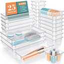 WOWBOX Set of 25 ,Clear Plastic Drawer Organizer Set, 4 Sizes Desk Drawer Divider Organizers and Storage Bins for Makeup, Jewelry, Gadgets for Kitchen, Bedroom, Bathroom, Office
