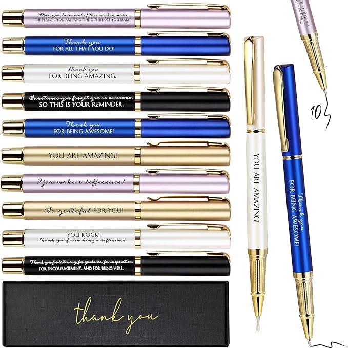 PerKoop 9 Sets Thank You Gifts for Coworker Pens with Boxes Employee Appreciation Bulk Party Favors Volunteer Nurse Teacher Team Office Supplies(Multicolor,Mixed)