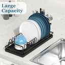 XYZLVSI Compact Small Dish Rack Sink Drying Rack with Silicone Mat, Stainless Steel Dish Drainer for Kitchen Cabinet, Kitchen Sink Rack,Dish Holder, Black