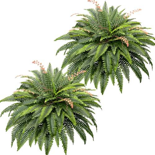 CQURE 108 Branches Fake Ferns Artificial Plants Large, 50" Set of 2 Artificial Boston Ferns Faux Hanging Fake Plants for Outdoors Planter Home Garden Decor