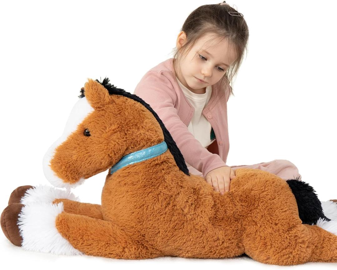 MaoGoLan Large Horse Stuffed Animal for Boy, Big Horse Plush Toy for Girl, Ridable Stuffy Pony for Kid, Stuffed Pony Plush Pillow for Baby Shower, Birthday Gifts or Party Favor, 33 inches, Tan