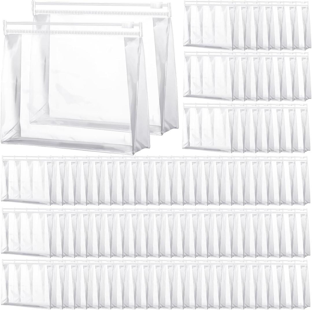 Xuniea 100 Pcs Mini Clear Makeup Bag PVC Small Travel Toiletry Organizer Pouches Bulk Waterproof Transparent Plastic Cosmetic Bag with Zipper for Women Men Travel(9.8'')