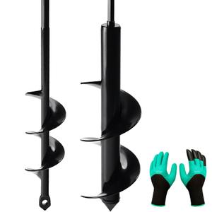 2 Pack Garden Auger Spiral Drill Bit Set - 3 x 12 Inch & 1.6 x 9 Inch with Garden Gloves, Planting Bulb, Bedding Plants, Digging Weeds Roots, Post Umbrella Hole Digger for 3/8" Hex Drive Drill