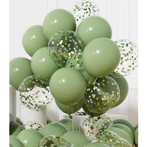 AULE Party Balloons Pack of 42-12in Sage Green Confetti Balloons & Sage Green Latex Balloons and 64ft Ribbons-12 Inches Balloons Decorations set