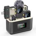 Mini Wireless Lavalier Microphone for iPhone iPad Android with Lightning/USB-C Plug, 80H Work Time Noise Reduction Lapel Mic for Recording, Clip Omni Lav Mic for Video Recording, Tiktok, Youtube, Vlog (Black J12 2IN1)