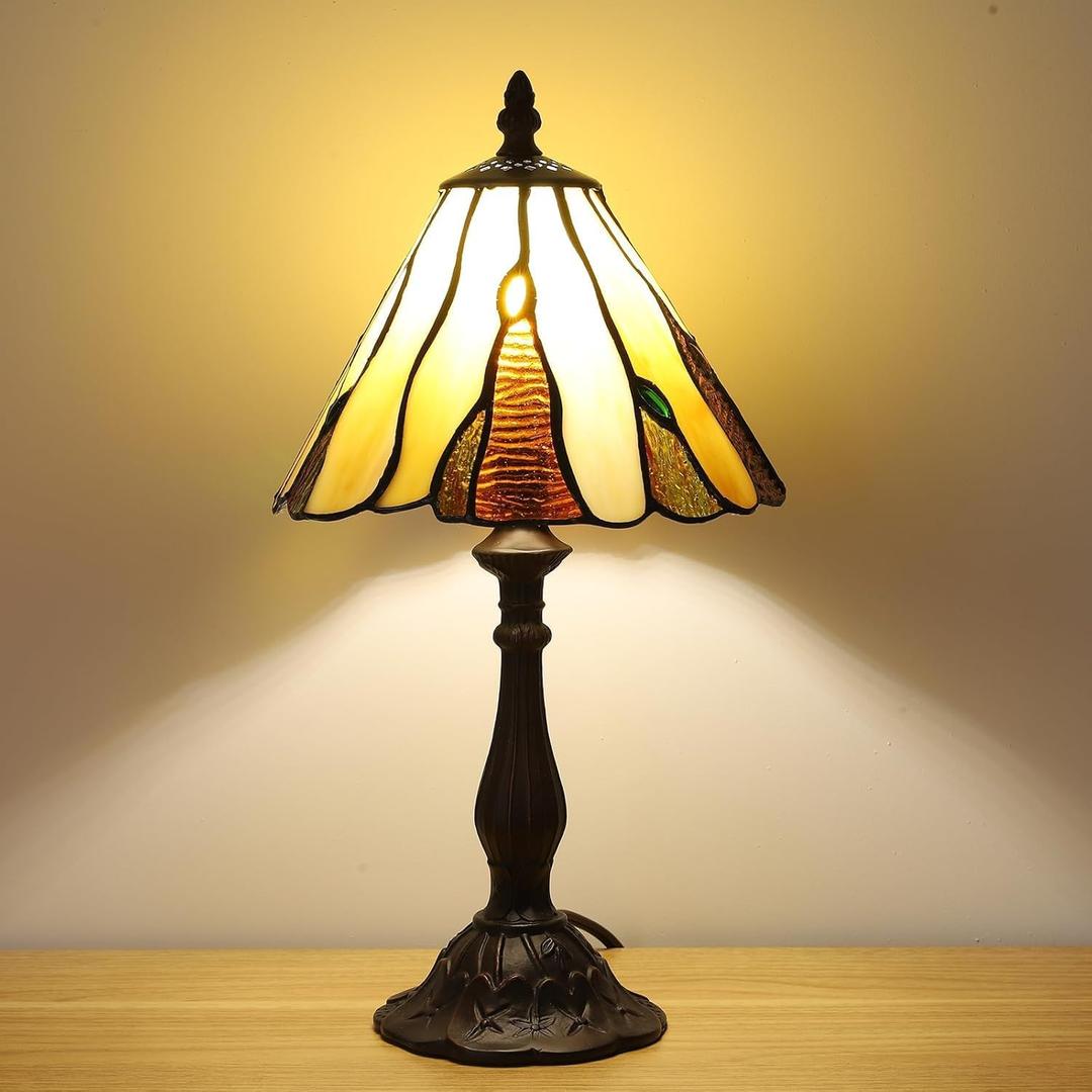 Tiffany Style Table Lamp for Living Room 3 Color-Temperature Stained Glass Small Table Lamps for Bedroom 8.5X8.5X15 Inch Bedside Nightstand Lamp Home Office Farmhouse Desk Lamp W/LED Bulb