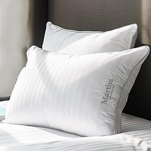 MARTHA STEWART Hotel Collection Pillow 500 Thread Count Damask Stripe Embroidered Feathers Soft Hypoallergenic 100% Cotton, Queen Size Set of 2, White 2