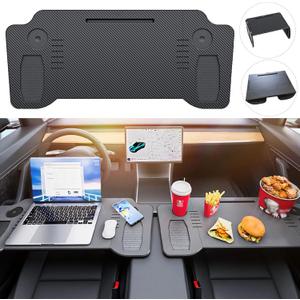 Foldable Car Laptop Desk, 2025 Upgraded Car Tray Desk Compatible with Tesla Model Y Model 3 Car Accessories, Steering Wheel Eating Table, for Travel Remote Work Camping, Gift for Christmas (Black)