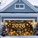 Happy New Year Banner 13x6ft New Year Eve Celebration 2026 Garage Door Banner Elegant Black and Gold Backdrop New Year's Eve Garage Door Cover Decoration for Celebration Party Indoor Outdoor House Wall Background