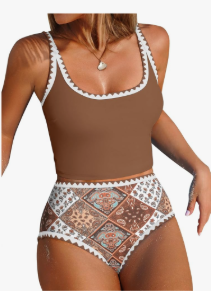 ZAFUL Tankini Swimsuit Tummy Control Bathing Suits Two Piece Swim Top with High Waisted Bottom, Small