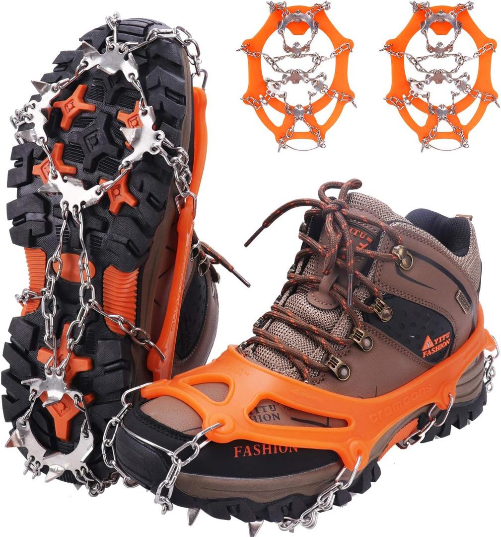 WIN.MAX Crampons for Shoes, Traction Cleats Ice Snow Grips with 19 Stainless Steel Spikes, Shoe Talons Anti - Slip Boots Spikes for Walking, Jogging, Climbing and Hiking (X-Large)
