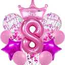 32 inch Pink Number 8 Balloons8th Large Foil Pink Balloon Decorations for 8th Birthday Party Girls Birthday Party Decorations Supplies(Pink 8)