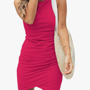 BTFBM Women Summer Dresses 2025 Sleeveless Tank Crew Neck Casual Ruched Bodycon Party Club Beach Short Mini Dress (Small)