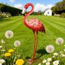 Shorayn Pink Flamingo Garden Statue Outdoor Decor Metal Yard Art Lawn Ornaments for Backyard Pond Patio Porch Outside Decorations,Large Size