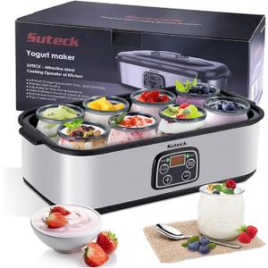 Yogurt Maker Automatic Digital Yoghurt Maker Machine with 8 Glass Jars 48 Ozs (6Oz Each Jar) LCD Display with Constant Temperature Control Stainless Steel Design for Home Use