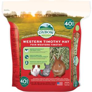 Oxbow Western Timothy Hay for Small Pets  All-Natural Grass Hay for Rabbits, Guinea Pigs, and Chinchillas  High Fiber for Digestive Health and Dental Support  40 oz Bag (EXP 05/14/26)