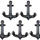 Nautical Cast Iron Ship Anchor Weathered Nautical Wall Hooks Coat Hook, Screws Included (5 PCS)