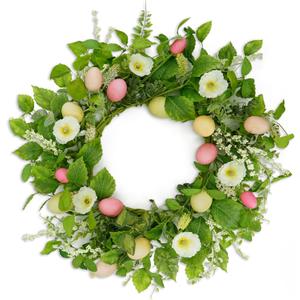 AMF0RESJ Artificial Easter Wreaths for Front Door Spring Summer Wreath with Poppy Flower,Colorful Eggs,Green Leaves for Front Door Indoor Outdoor Farmhouse Home Wall Window Festival Wedding Decor