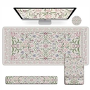 iCasso Mouse Pad with Wrist Rest,Large Desk Mat Set,Ergonomic Keyboard Pad with Wrist Support,Non-Slip Mouse Mat for Women,Cute Floral Computer Mat for Home Office Gaming (White)
