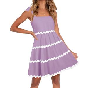 ZESICA Women's Summer Swing Mini Dress Casual Spaghetti Straps Sleeveless Smocked Backless Flowy A Line Sundress (Purple, M)