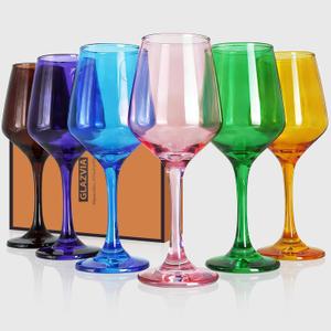 Multi Colored Wine Glasses Set of 6, 12oz Stemmed Glasses, Thick & Colorful, Dishwasher Safe Stemware for Red or White, Gift for Party, Holiday, Anniversary, Restaurant, Home Bar