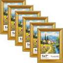 TWING 5x7 Gold Picture Frames Set of 6,Rustic Gold Frames Display Pictures 4x6 with Mat or 5x7 Without Mat,Tabletop Display and Wall Mounting Home Collage Photo Frame,Set for Wall Gallery