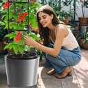 DoCred Self Watering Tomato Planter with Trellis, Large Flower Pot with Water Level Monitor, Round Garden Planters Plant Pots for Outdoor & Indoor Plants Flowers Decor, Gray